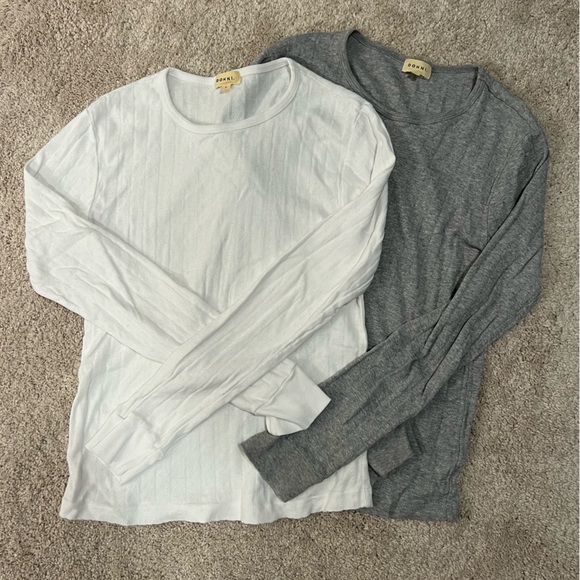 DONNI. Tops - DONNI. White and Gray Pointelle Long Sleeve Tees